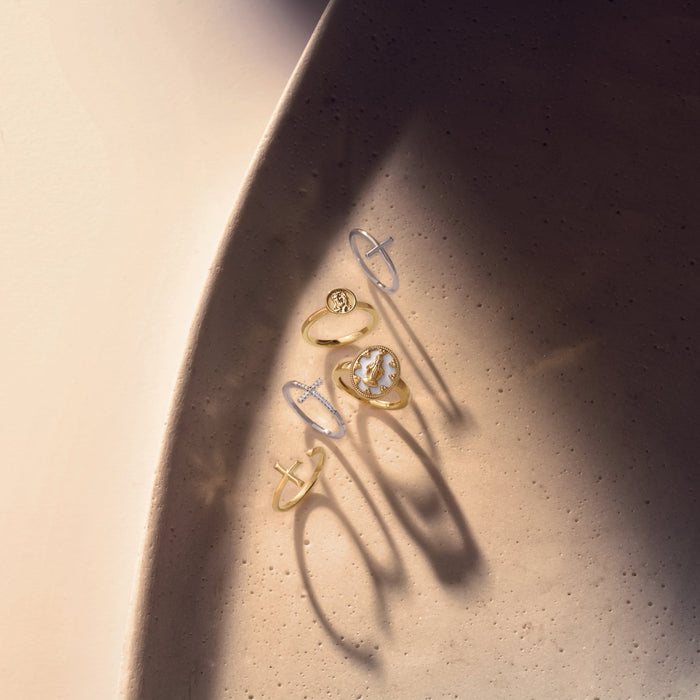 Religious sideways diamond cross rings