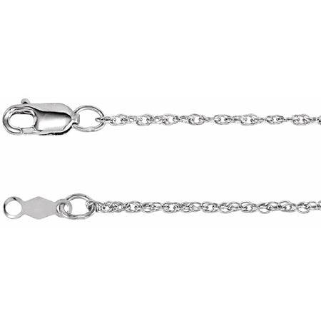Rope Chain Necklace 1.25 MM with Lobster Clasp in 14K White Gold or Sterling Silver