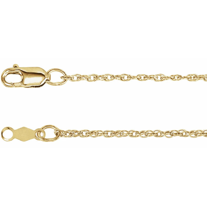 Rope Chain Necklace 1.25 MM with Lobster Clasp in 14K Yellow Gold 