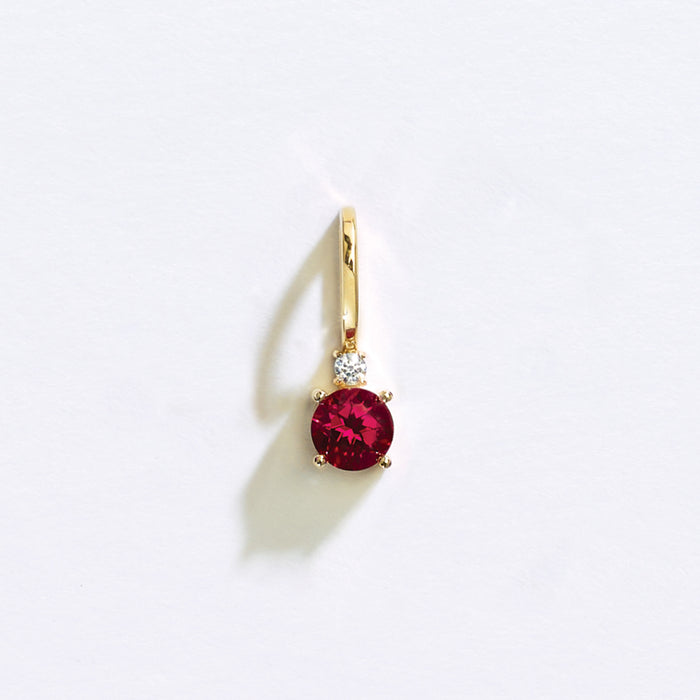 Ruby and Diamond Birthstone Charm Pendant in Solid 14K Yellow Gold 