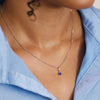 Model wearing our Perfect Gemstone & Natural Diamond Charm Pendant in Blue Sapphire
