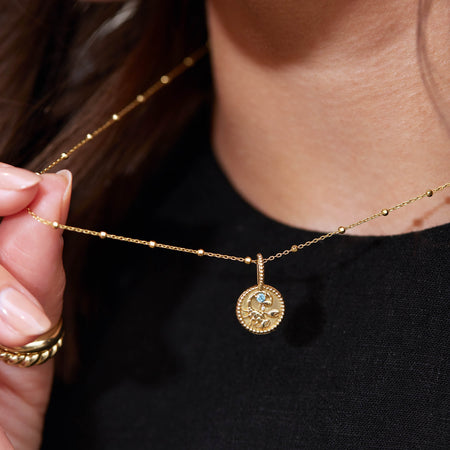 Scorpio Zodiac Charm Pendant on our Faceted Bead Solid 14K Gold Chain Necklace