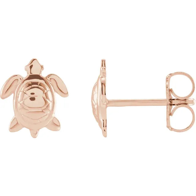 Sea Turtle Stud Earrings in Solid 14K Rose Gold 