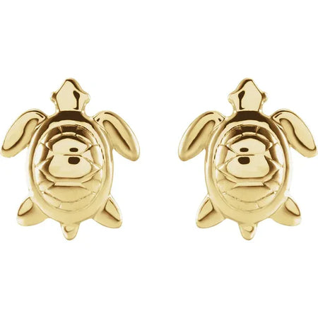 Sea Turtle Stud Earrings in Solid 14K Yellow Gold 