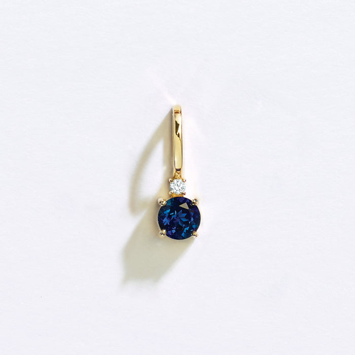 September Birthstone Blue Sapphire and Diamond Pendant and Charm Solid 14K Gold 