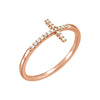 Diamond sideways cross ring rose gold with white background