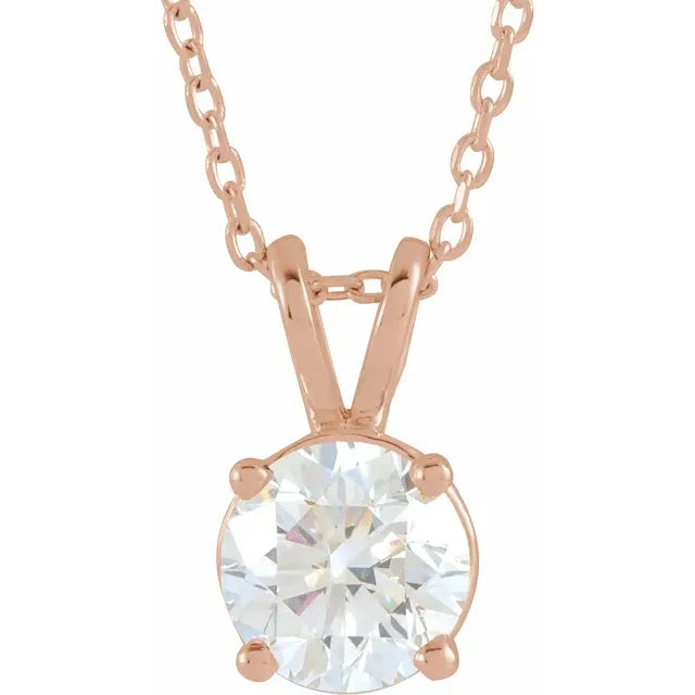 6.5 MM 1 CT Lab-Grown Diamond Solitaire Adjustable Necklace 14K Rose Gold