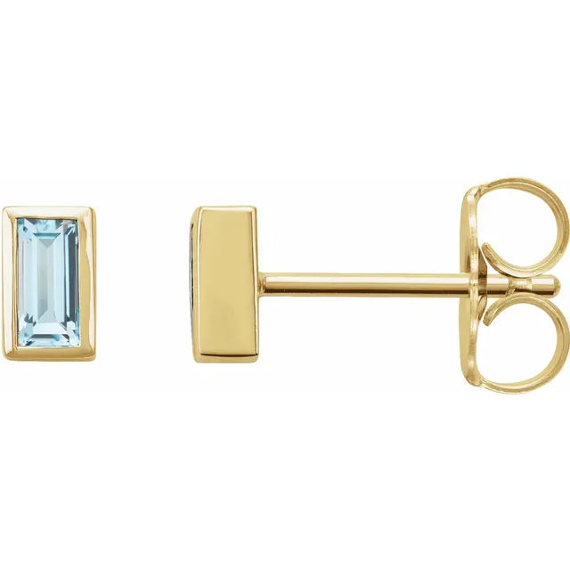 Sky Blue Topaz Bet-Set Dainty Stud Earrings in Solid 14K Yellow Gold 