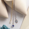 Something Blue for Wedding Day Beaded Curb Chain in Solid White 14K Gold with Blue Sapphire Diamond Pendant