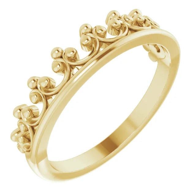 Stackable Calling All Queens Crown Ring 14K Rose White Yellow Gold Silver Sizes 4-9