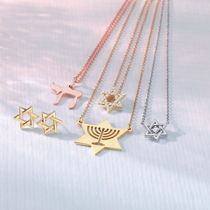 Star of David Stud Earrings Necklaces Solid Gold 