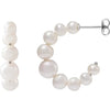 Sterling Silver Cultured White Pearl Open Back Hoop Earrings 