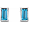 Swiss Blue Topaz Dainty Bezel-Set Stud Earrings in 14K White Gold or Sterling Silver 