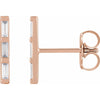 Three Stone Natural Diamond Bar Stud Earrings Solid 14K Rose Gold