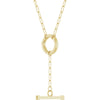 Toggle drop charm gold necklace on white background side angle