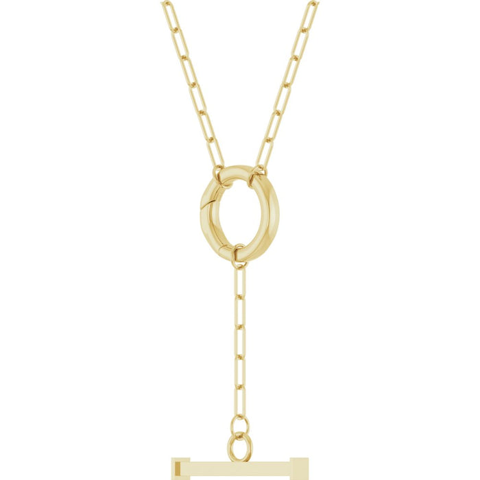 Toggle drop charm gold necklace on white background side angle