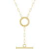 Toggle drop charm gold necklace on white background