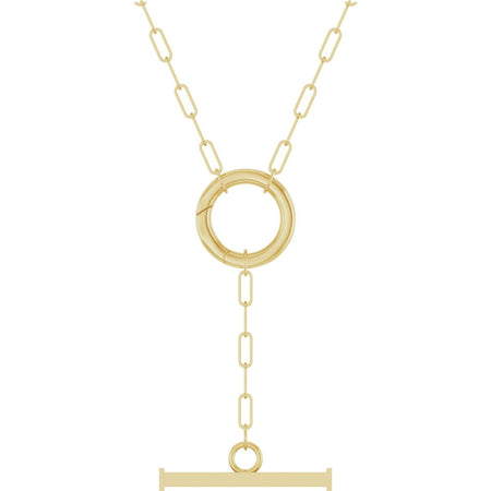 Toggle drop charm gold necklace on white background