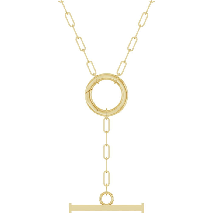 Toggle drop charm gold necklace on white background