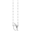 White gold toggle charm necklace with paperclip style chain at a side angle
