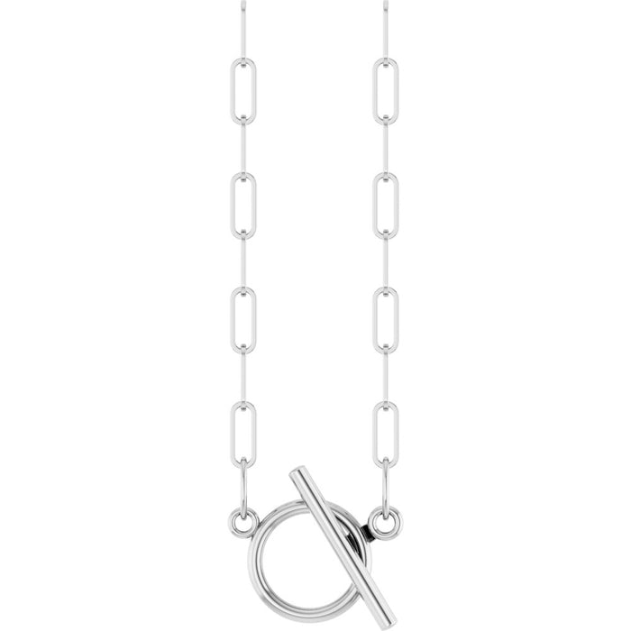 White gold toggle charm necklace with paperclip style chain