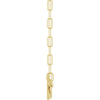 Yellow gold toggle charm necklace with paperclip style chain side view