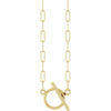 Yellow gold toggle charm necklace with paperclip style chain 