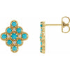Turquoise and Natural Diamond Geometric Earrings Solid 14K Gold