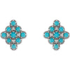 Turquoise and Natural Diamond Geometric Earrings Solid 14K White Gold
