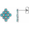Turquoise and Natural Diamond Geometric Earrings Solid 14K White Gold