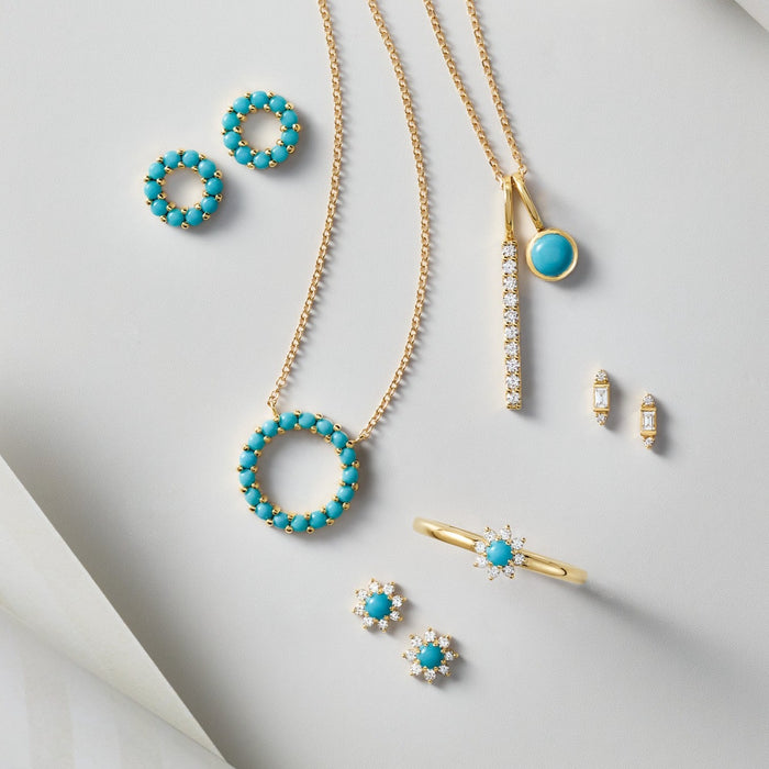 Turquoise and Diamond Solid 14K Gold Jewelry