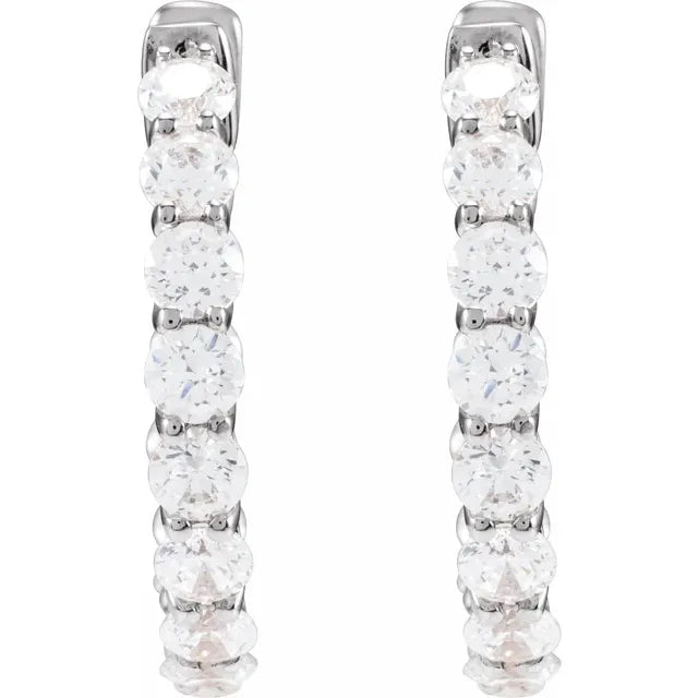 Dazzling 2 1/5 CTW Natural or Lab-Grown Diamond Inside Outside Hoop Earrings Solid 14K White Gold