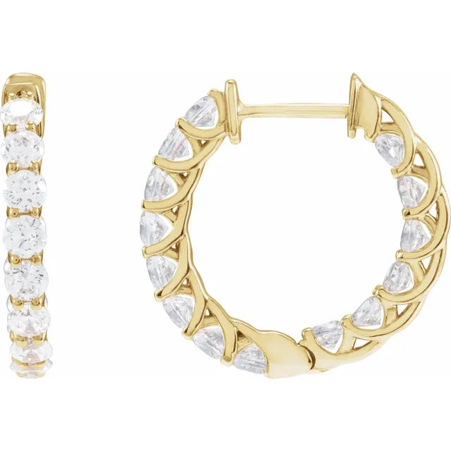 Dazzling 2 1/5 CTW Natural or Lab-Grown Diamond Inside Outside Hoop Earrings Solid 14K Yellow White Rose Gold