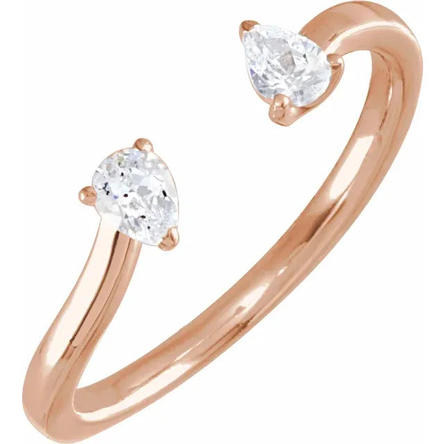 Two-Stone Lab-Grown Pear Diamond Bypass Ring Solid 14K Rose Gold