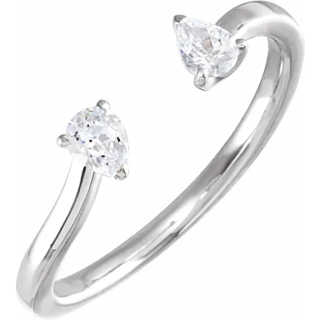 Two-Stone Lab-Grown Pear Diamond Bypass Ring Solid 14K White Gold
