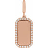 Engravable Rose gold dog tag pendant with diamond accents on a white background