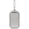 Engravable white gold dog tag pendant with diamonds on a white background
