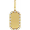 Yellow gold dog tag pendant with diamond accents on a white background