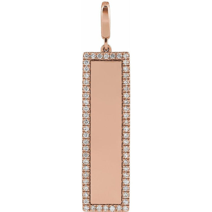 Unengraved rose gold diamond vertical bar charm pendant on a white background