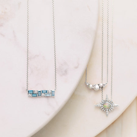 Mosaic Blue Topaz and Diamond Necklace and Celestial Opal and Diamond Necklace