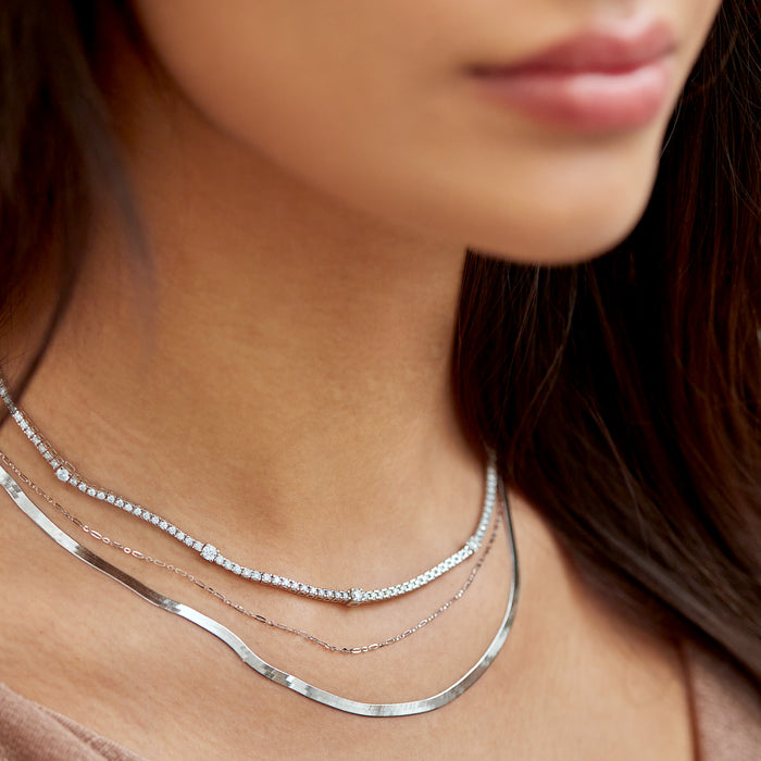 Lab-Grown 4 CTW Diamond 16" Necklace in Solid 14K White Gold on Model