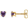 Youth Heart Shaped Natural Amethyst Stud Earrings in Solid 14K Yellow Gold