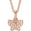 Youth Natural Diamond Butterfly 15" Necklace in Solid 14K Rose Gold