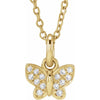 Youth Natural Diamond Butterfly 15" Necklace in Solid 14K Yellow Gold