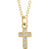 Youth Natural Diamond 15" Cross Necklace Solid 14K Yellow Gold