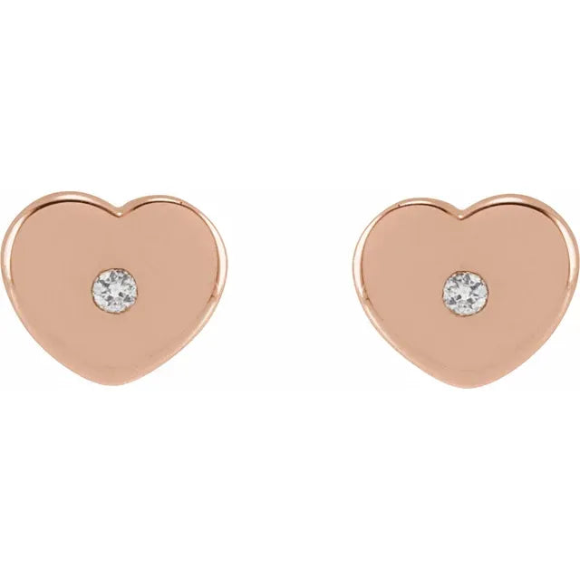 Youth Natural Diamond Heart Stud Earrings in Solid 14K Rose Gold