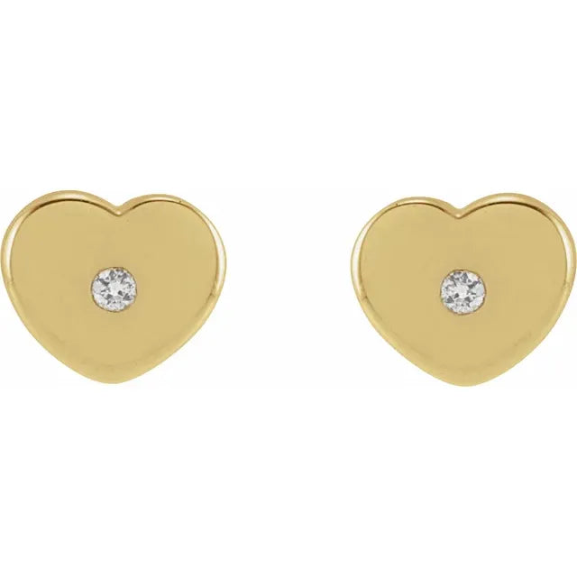 Youth Natural Diamond Heart Stud Earrings in Solid 14K Yellow Gold 
