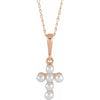 Youth Pearl Cross 16" Necklace in Solid 14K Rose Gold
