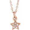 Youth Natural Diamond Petite Star 15" Necklace Solid 14K Rose Gold 