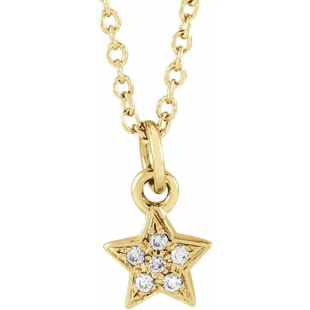 Youth Natural Diamond Petite Star 15" Necklace Solid 14K Yellow Gold 